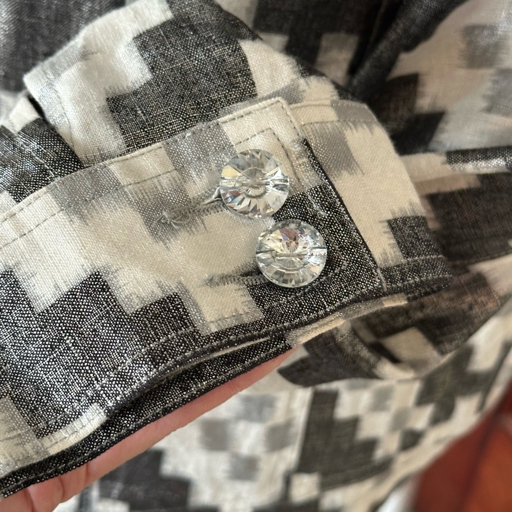 Berek | 100% Linen Black & White Aztec Geometric Shimmer Print Jacket, Size XL - Picture 4 of 9